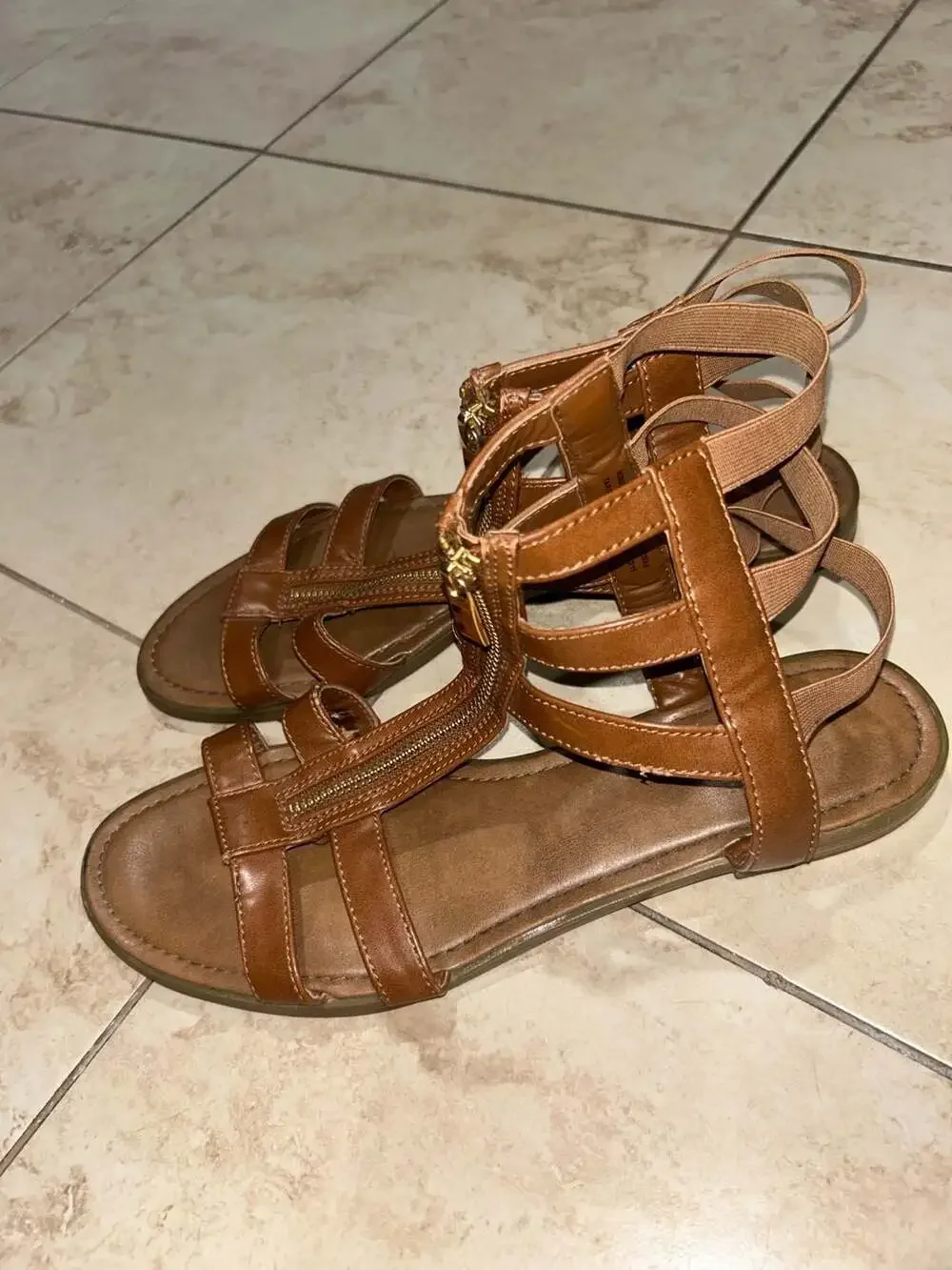 Women's Brown Gladiator Sandals with Front Zipper Size 11